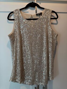 DKNY Champagne Gold Sequin Sleeveless Evening Stretch Top